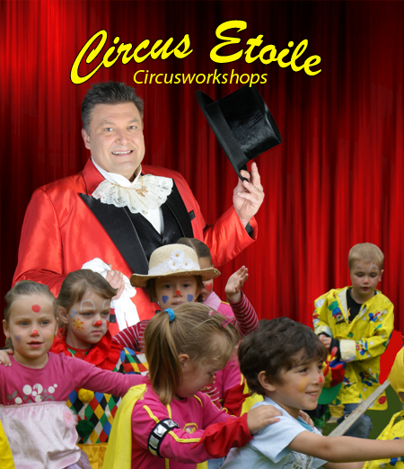 Een echte Circusworkshop circusvoorstelling met piste en circustent,
 waarbij kinderen de artiesten zijn. Alles is mogelijk met onze zeer uitgebreide en compleet verzorgde Circusworkshop.